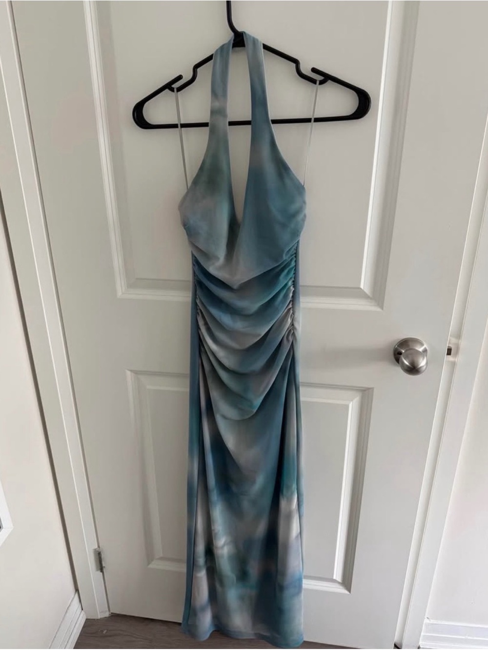 Dynamite Blue-Green Halter Ruched Maxi Dress